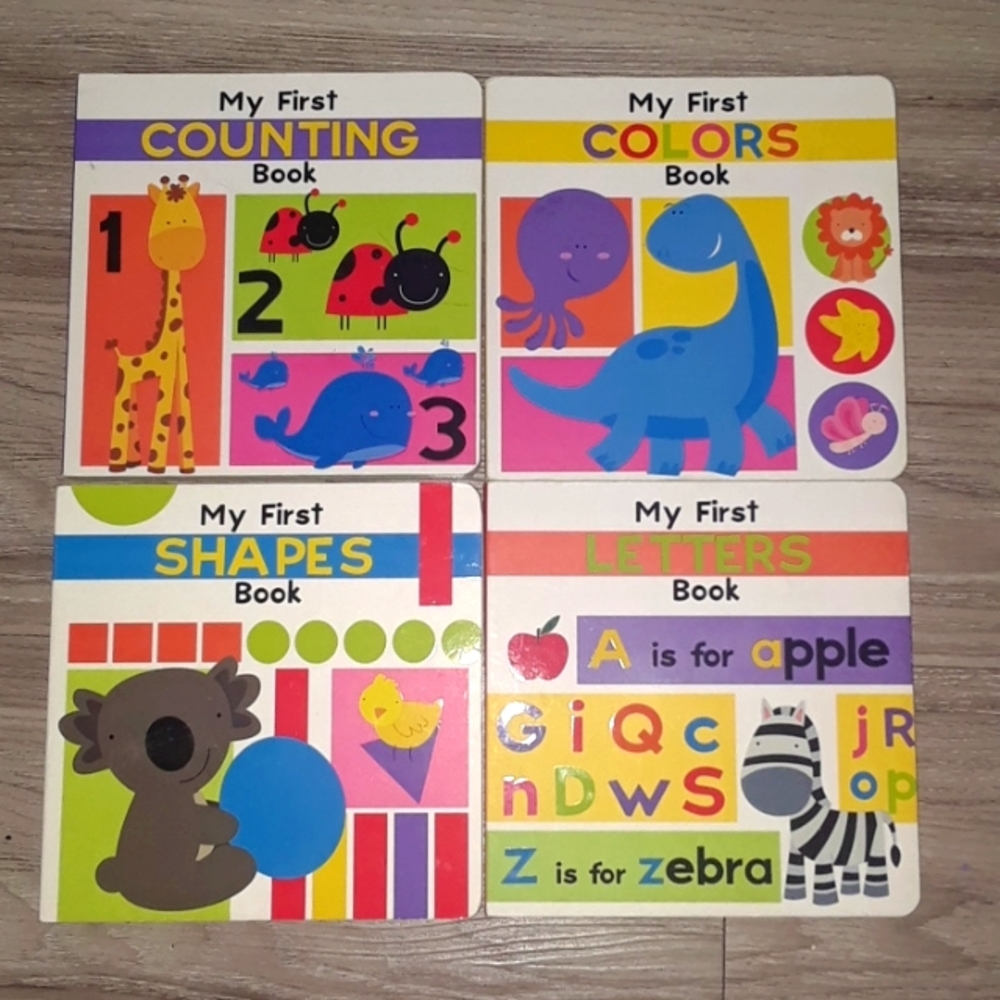 4 Learning Board Books for Baby Toddler Kids Shapes Colors Numbers Alphabet ABC
